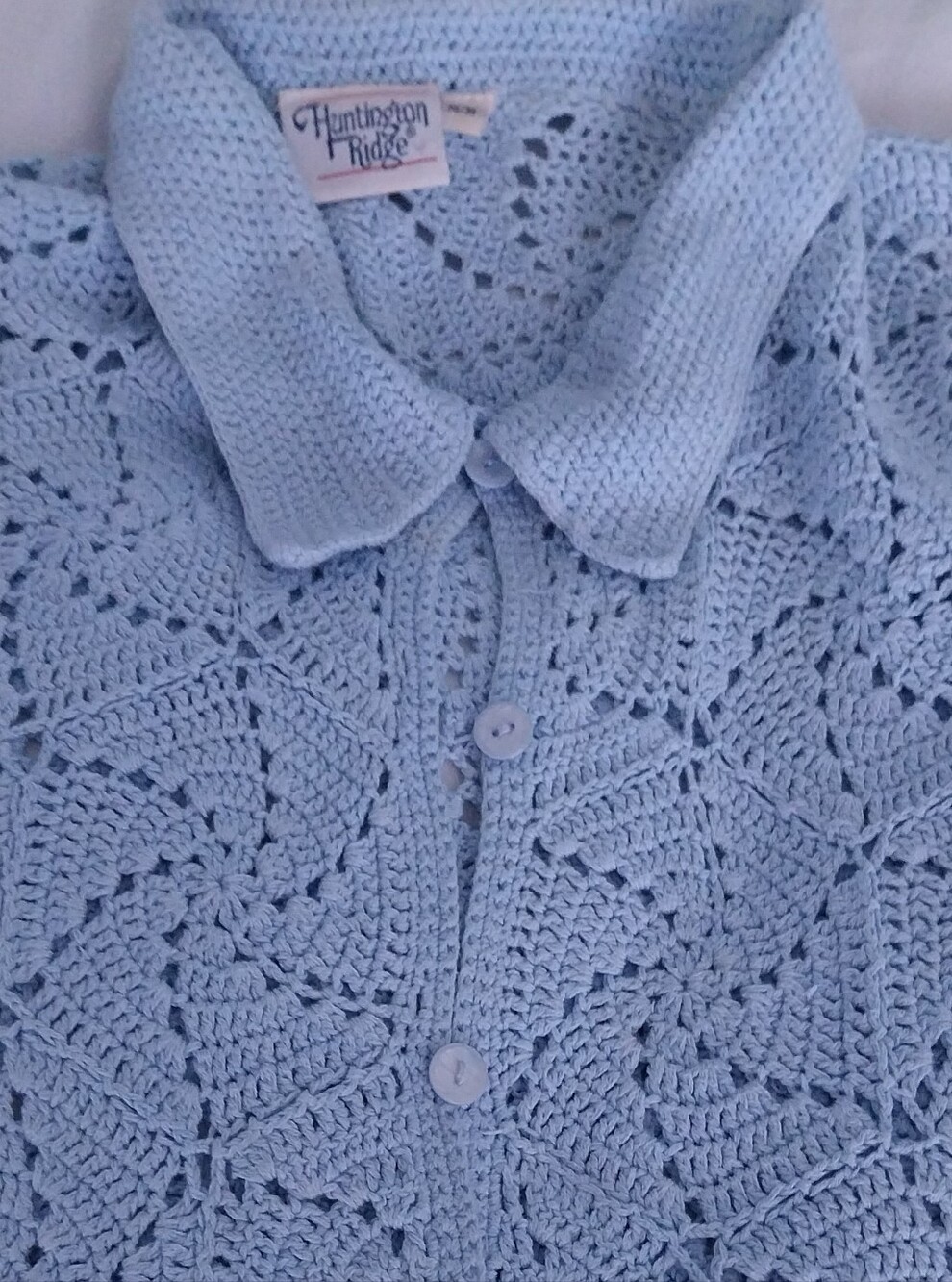 Pendleton Light Blue Openwork Polo Cardigan Top